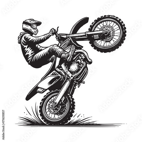Detailed Black and White Sketch of motorcross in Black and White