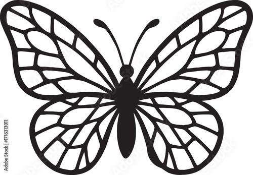 Fotografia Butterfly silhouette with stained-glass style wings – decorative vector with whi