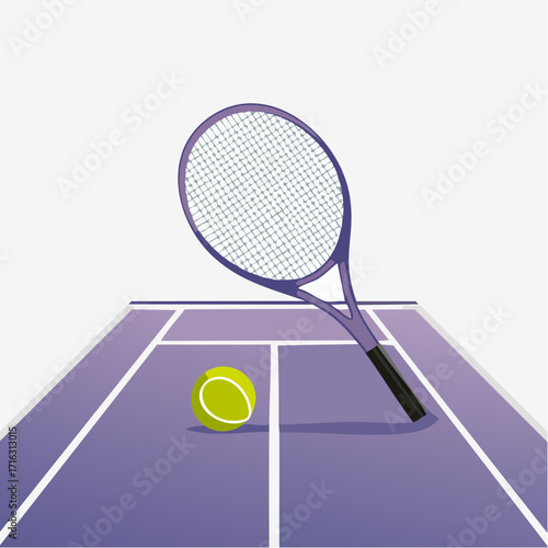 Tennis Court with Racket and Ball – Sport Vector Illustration