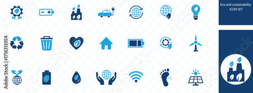 Eco and sustainability ICON SET . recycled, goal, zero waste, sustainable development, green, energy consumption, solar, save water, eco-friendly, wind power