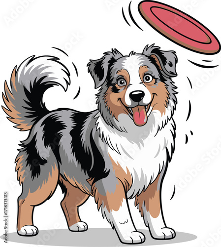 Cute cartoon a illustrator vector Australian Shepherd