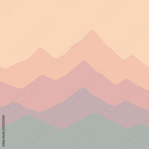 Minimalistic mountain landscape in soft pastel colors for calming aesthetic concept