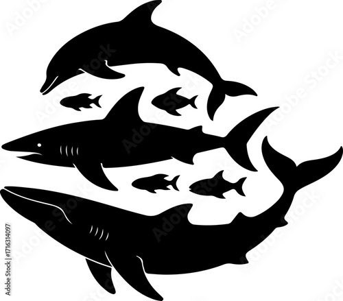 "Shark, Dolphin, and Fish Silhouette Collection"

"Ocean Life Vector Set – Marine Animal Silhouettes"

"Underwater Creatures: Shark, Dolphin & Fish Designs"