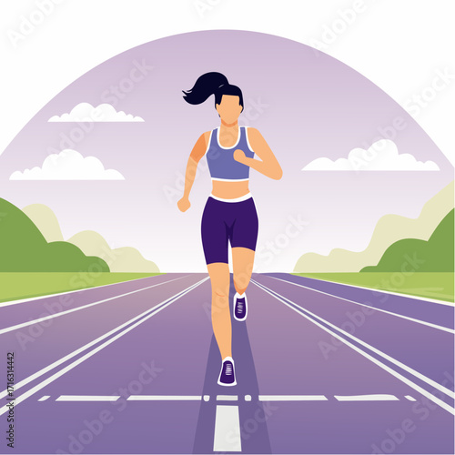 Woman Jogging on Running Track – Fitness and Healthy Lifestyle Vector