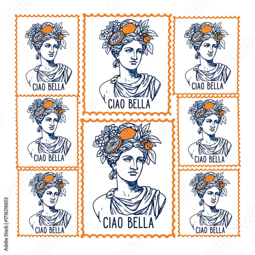 Vintage italian postage stamps featuring elegant women