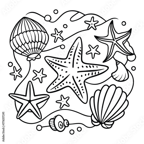 Oceana kids line art t shirt design silhouette and vector, detailed illustration perfect for relaxation and stress relief, ideal for coloring books or printable art therapy.