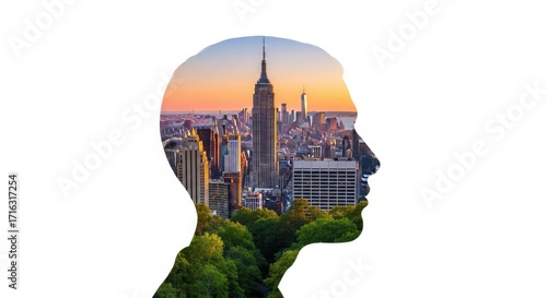 Cityscape Within a Human Head Silhouette