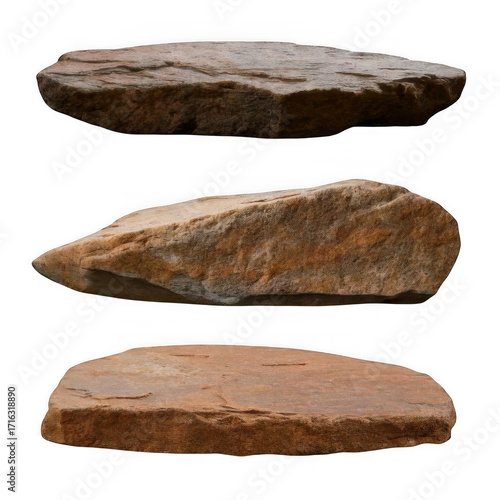 Collection set of flat rocks, stone podium for display product isolated on transparent or white background