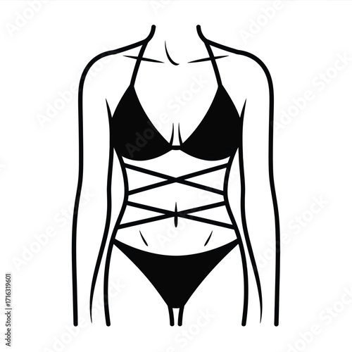 Minimalist black and white vector illustration of a bikini body silhouette silhouette vector illustration white background