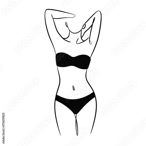 Minimalist line drawing of a woman in swimwear vector illustration scalable eps icon silhouette vector illustration white background