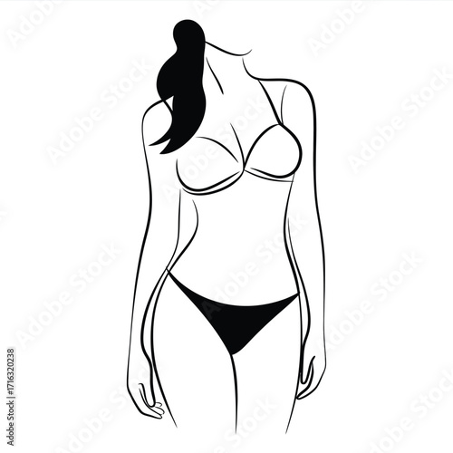 Minimalist line drawing vector illustration of a female figure in bikini scalable eps icon silhouette vector illustration white background