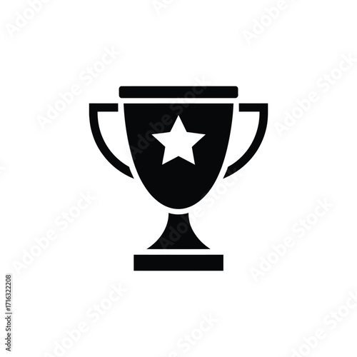 Simple black and white vector icon of a trophy with a star represents achievement and success silhouette vector illustration white background