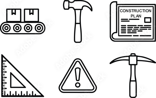 construction, engineering, and industry Line icon set.