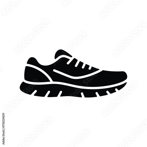 Simple black and white running shoe icon vector illustration for sports and fitness silhouette vector illustration white background