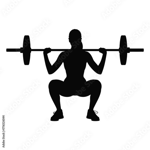 Silhouette woman lifting barbell weight squatting exercise workout fitness vector illustration silhouette vector illustration white background