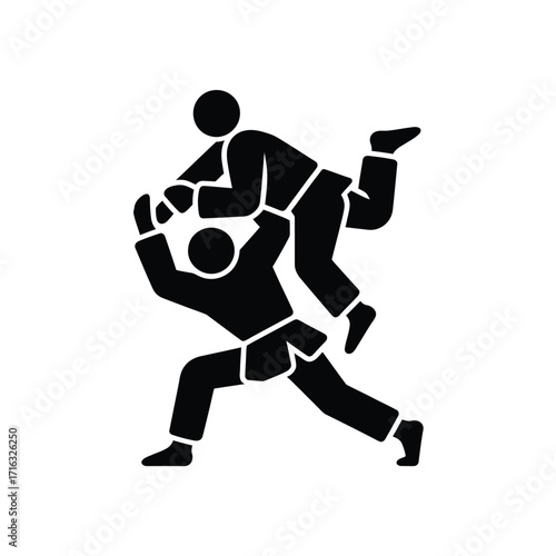 Martial arts action silhouette vector illustration of judo or jiu jitsu throw silhouette vector illustration white background