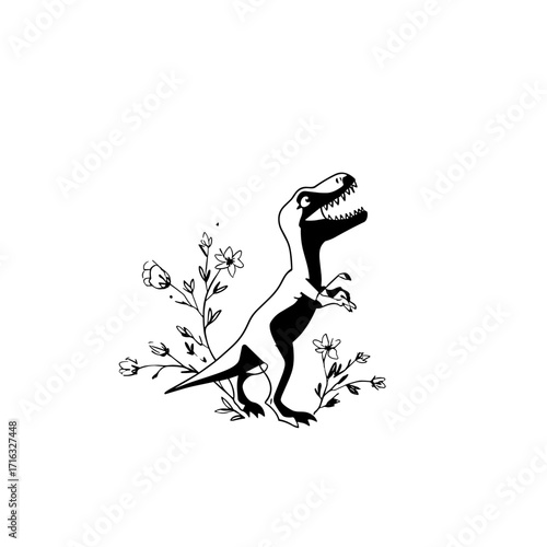 Allosaurus. Allosaurus simple black and white line art vector logo