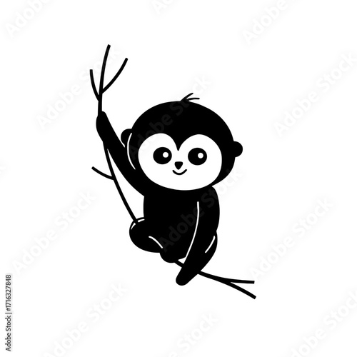 Gibbon. Gibbon simple black and white line art vector logo