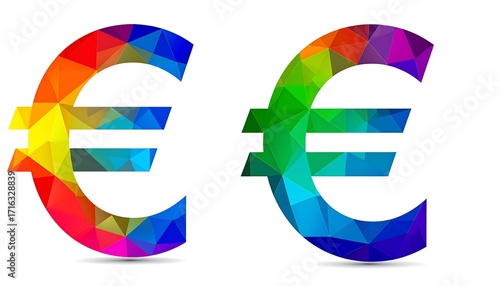 Two colorful euro symbols, a mosaic design