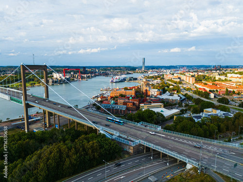 Exploring Gothenburg with a view of Alvsborgsbron bridge and the harbor area