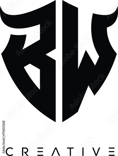  VW Shield Monogram Logo with Bull Horn – Bold Emblem Symbol for Security, Protection and Modern Branding