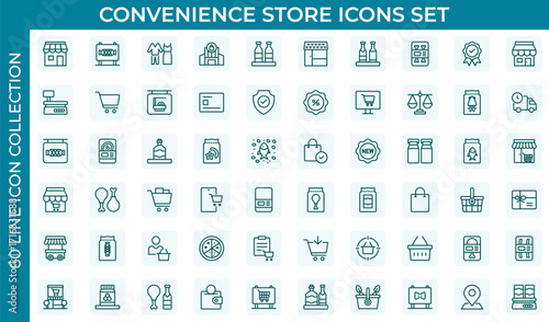 Convenience Store Outline Icon Set. Online payment, discount, buy, shopping cart, delivery, credit card, customer service. Thin outline icons pack. Vector illustration