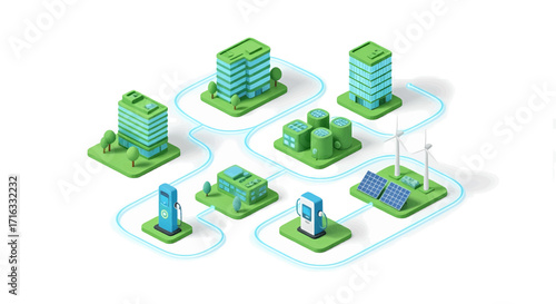 Sustainable Energy Grid Modern Buildings, Renewable Resources, and Electric Vehicle Infrastructure