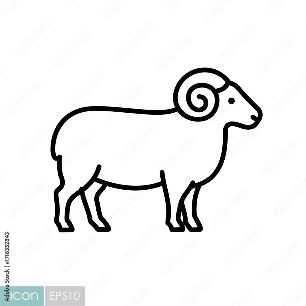 Fototapeta premium Sheep or Ram Vector Outline Icon