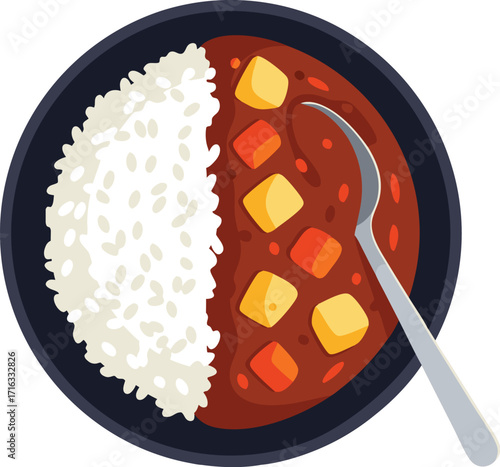 Japanese Curry Rice Plate with Spoon