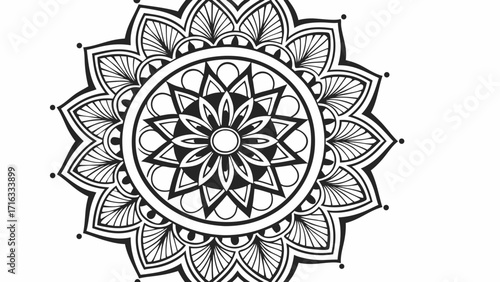 Detailed black and white mandala design with floral and geometric patterns in circular symmetry art vreated with genrated ai