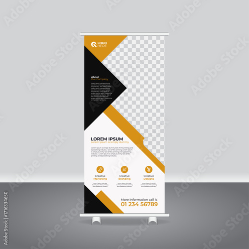 Elegant Business Roll-Up Banner Template, creative rack card design, corporate vertical display pull up banner, premium luxury rollup standee template

