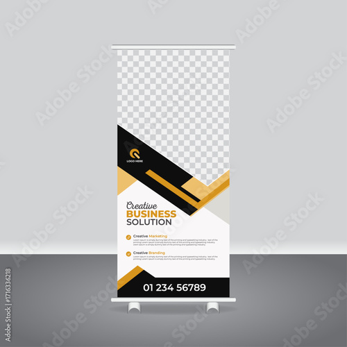 Elegant Business Roll-Up Banner Template, creative rack card design, corporate vertical display pull up banner, premium luxury rollup standee template

