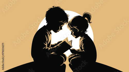 Captivating illustration of two children sharing a story, fostering imagination and learning through reading together.