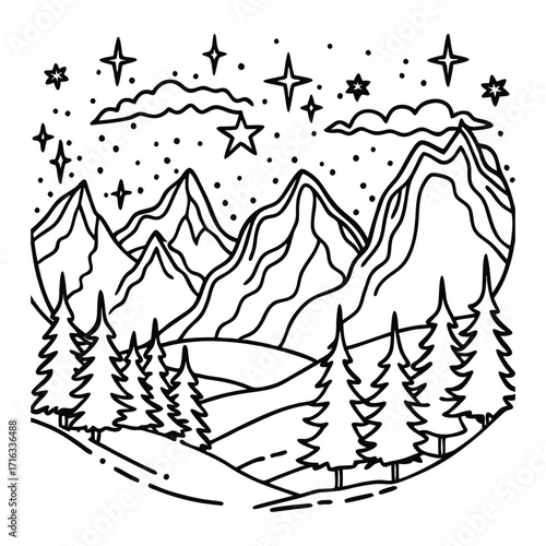 Aurora, kids line art doodle pattern design t shirt silhouette and vector, intricate line art design, relaxing printable, high-quality illustration for stress relief, art therapy activity.