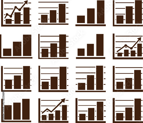 Collection of Brown Bar Chart Icons Data Visualization Graphics