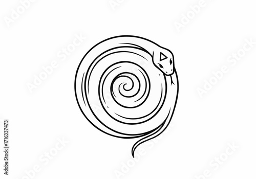Minimalist coiled snake symbol in clean black line style representing reptile power and ancient symbolism.