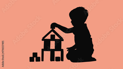Curious toddler building imaginative house with colorful blocks, fostering early learning and creativity.