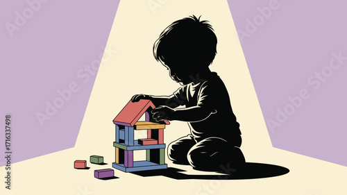 Little child building colorful wooden blocks, imagination and creativity blossoming in play