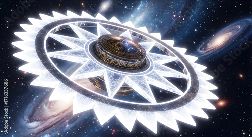Fototapeta Naklejka Na Ścianę i Meble -  Divine sudarshan chakra cosmic wheel in outer space