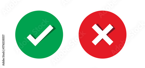 Tick and Cross Symbol Icon Set for Approval and Rejection