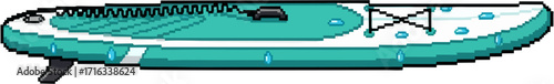 Teal inflatable stand-up paddleboard, showing design details.
