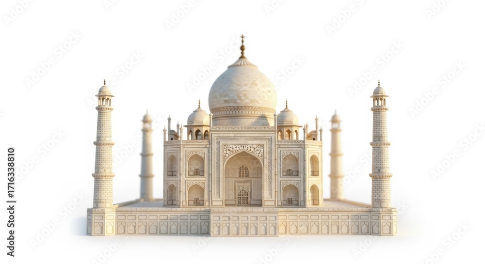 Fototapeta premium White Marble Taj Mahal Style Miniature Model with Intricate Details on White Background