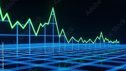 Futuristic digital stock market chart displaying volatile financial performance data