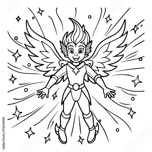 Skyfire, kids line art doodle pattern design t shirt silhouette and vector, intricate line art design, relaxing printable, high-quality illustration for stress relief, art therapy activity.