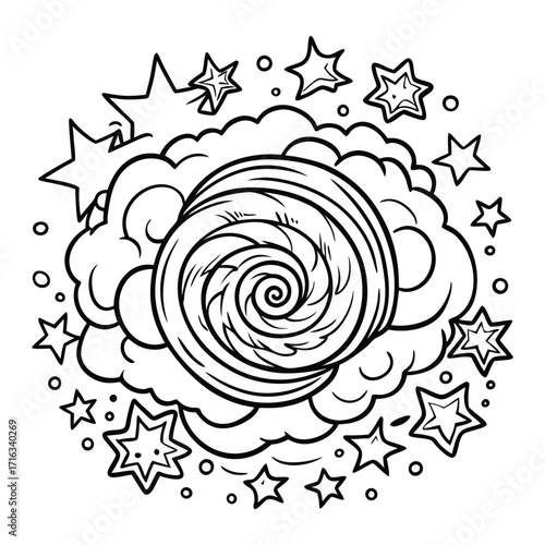 Skyfire, kids line art doodle pattern design t shirt silhouette and vector, intricate line art design, relaxing printable, high-quality illustration for stress relief, art therapy activity.