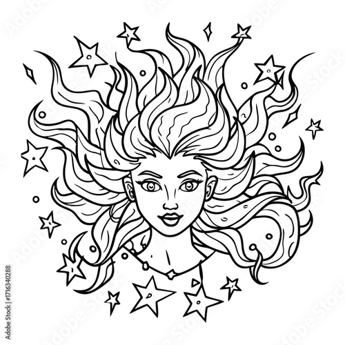 Skyfire, kids line art doodle pattern design t shirt silhouette and vector, intricate line art design, relaxing printable, high-quality illustration for stress relief, art therapy activity.