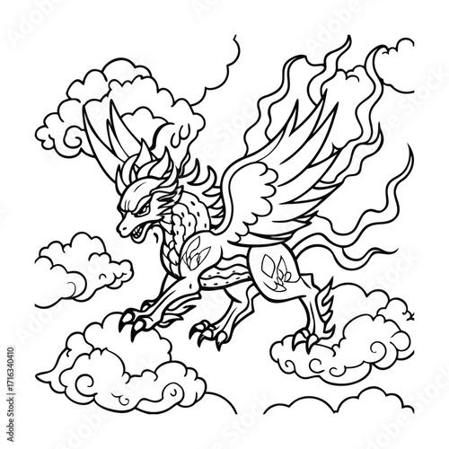 Skyfire, kids line art doodle pattern design t shirt silhouette and vector, intricate line art design, relaxing printable, high-quality illustration for stress relief, art therapy activity.