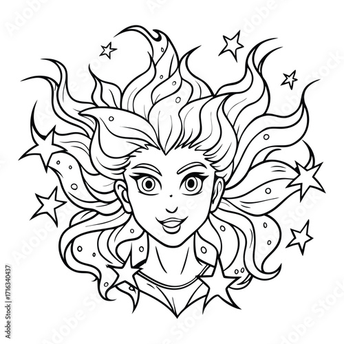 Skyfire, kids line art doodle pattern design t shirt silhouette and vector, intricate line art design, relaxing printable, high-quality illustration for stress relief, art therapy activity.