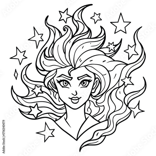 Skyfire, kids line art doodle pattern design t shirt silhouette and vector, intricate line art design, relaxing printable, high-quality illustration for stress relief, art therapy activity.