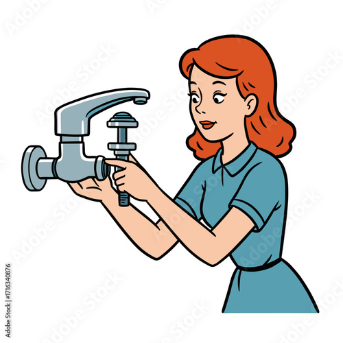 Woman replacing faucet aerator while smiling at home 
